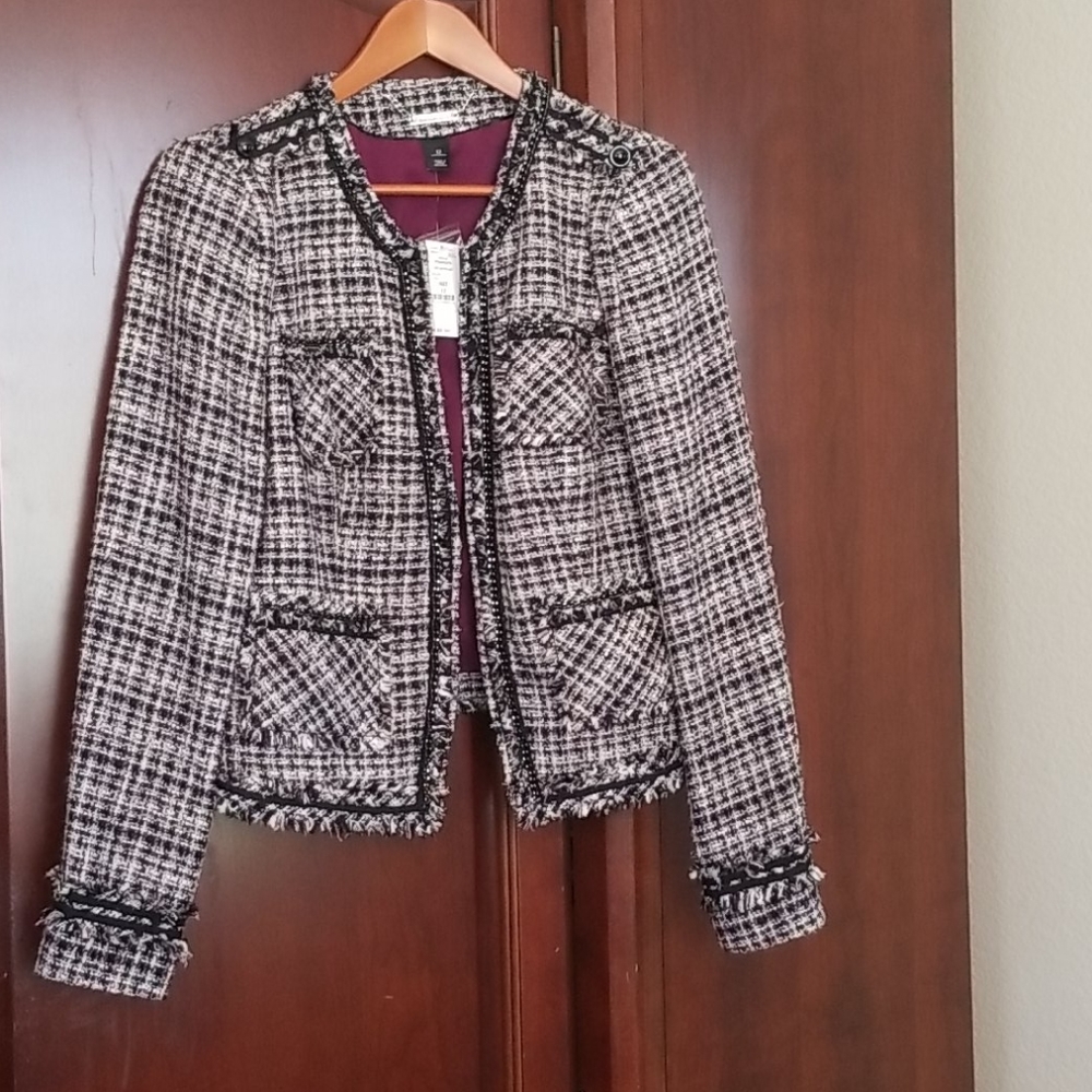 White House Black Market Purple Tweed Blazer sz 12